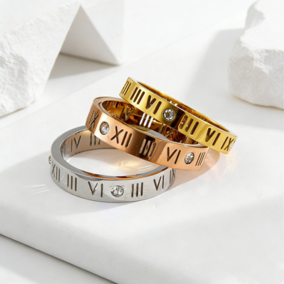 Wholesale roman numeral stainless steel ring in gold silver and rose gold colors