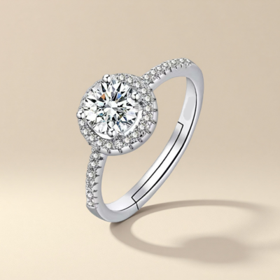 Wholesale silver CZ halo ring in stainless steel for jewelry brands