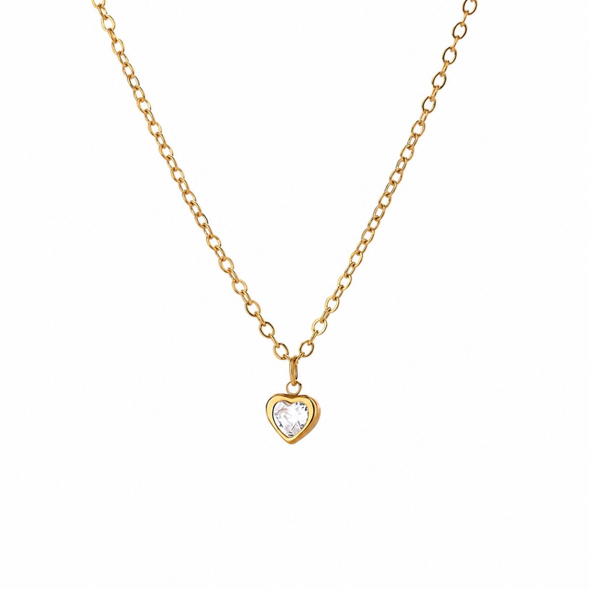 Gold stainless steel dainty heart zircon necklace with small heart pendant