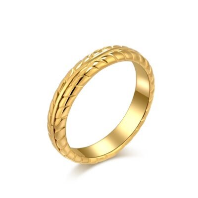 Gold stainless steel braided band ring with textured design