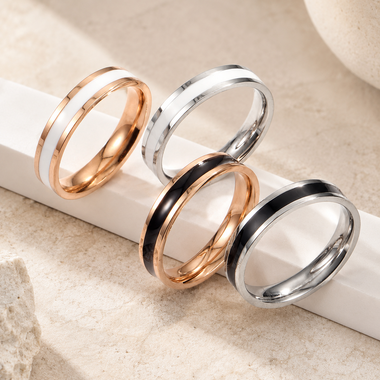Enamel Stripe Band Ring - Image 3