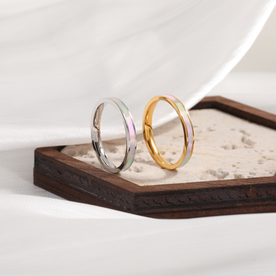 Enamel stainless steel ring set in gold and silver plating for wholesale jewelry