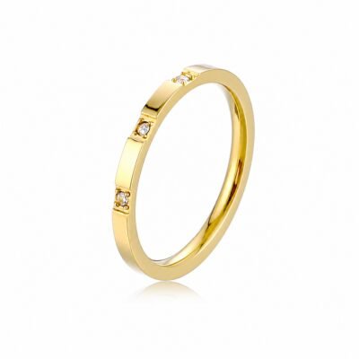 Rose gold stainless steel crystal band ring with square crystal accents