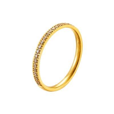 Gold silver and rose gold stainless steel slim crystal band ring