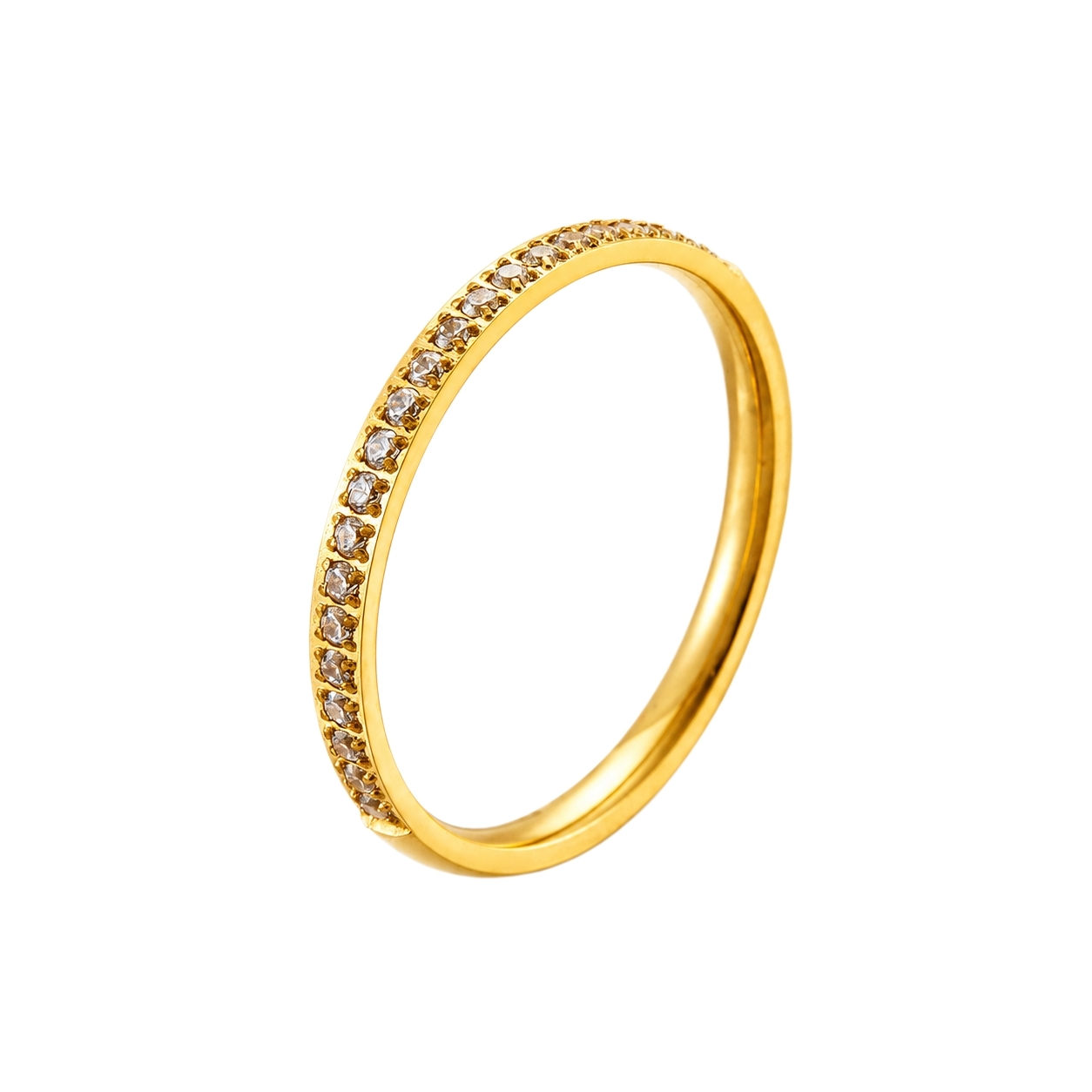 Gold silver and rose gold stainless steel slim crystal band ring