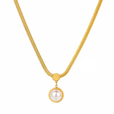 Pearl pendant snake chain necklace in 18K gold PVD stainless steel