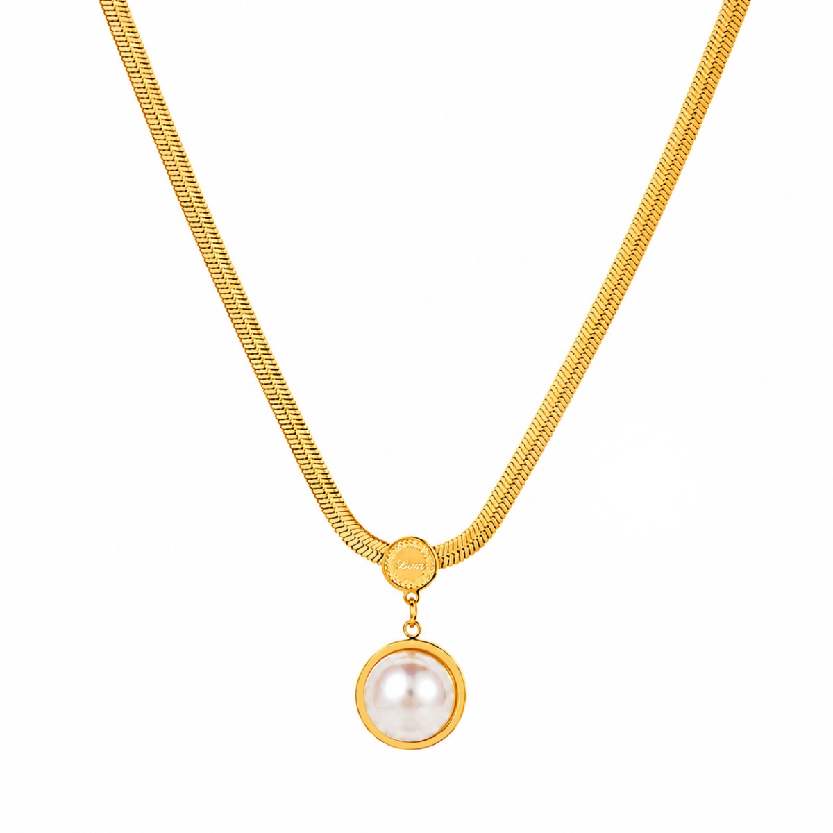 Pearl pendant snake chain necklace in 18K gold PVD stainless steel