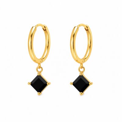Black Stone Hoop Earrings