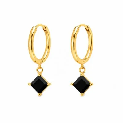 Black Stone Hoop Earrings
