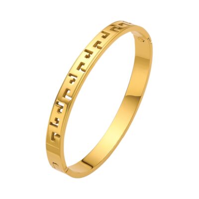 gold greek key bangle on white background