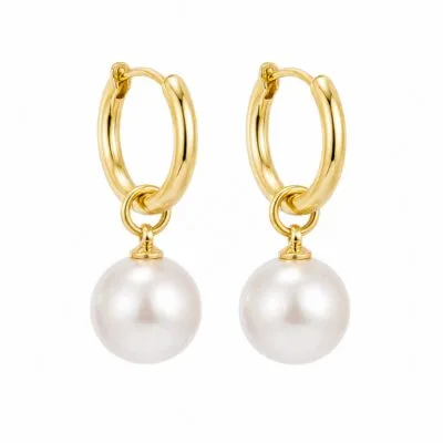 Pearl Drop Hoop Earrings