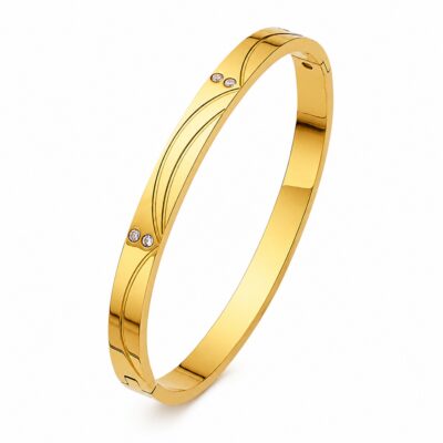 gold crystal line bangle on white background