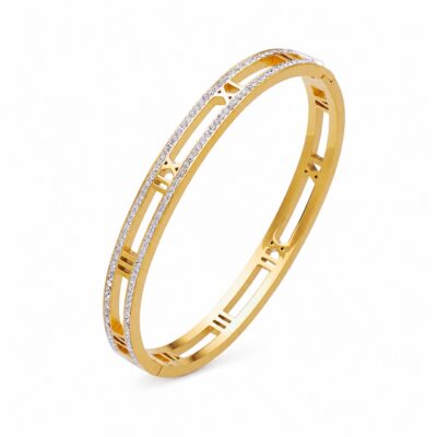 gold crystal roman bangle on white background