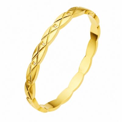 gold diamond line bangle on white background