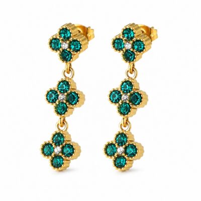 Green Crystal Flower Drop Earrings