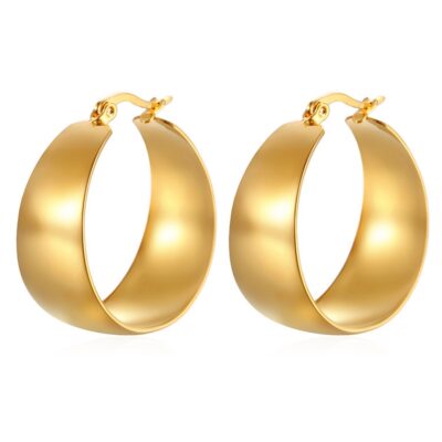 gold wide hoop earrings on white background