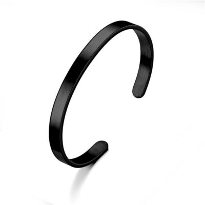Engravable black open cuff bangle in stainless steel