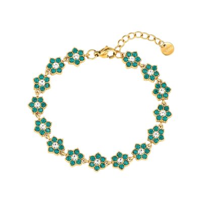 Crystal flower bracelet with green floral crystal settings