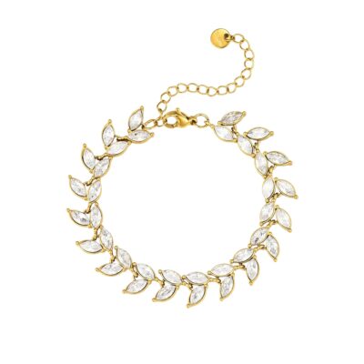 Gold crystal leaf bracelet with clear marquise-cut stone settings