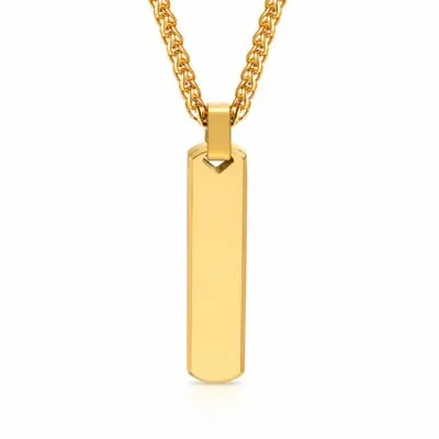 Engravable bar pendant necklace in gold, silver, black and blue colors