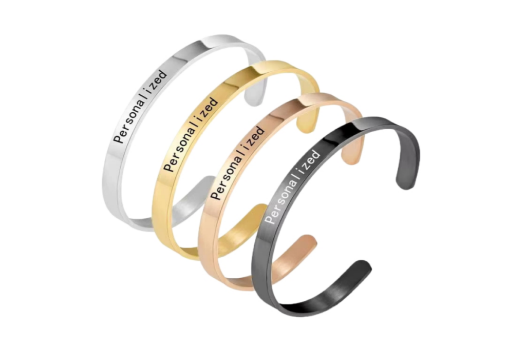 Engravable open cuff bangles for private label jewelry brands