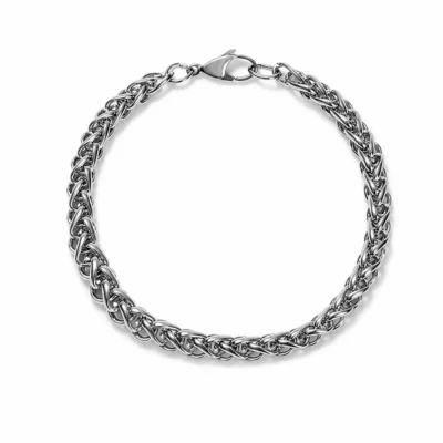 Silver Braided Chain Bracelet with polished woven chain structure